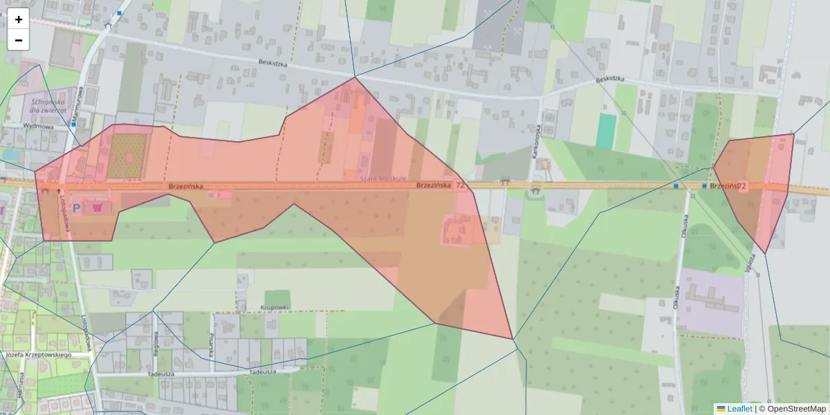 Szczegółowa mapa kodu pocztowego 92-118 z granicami, sąsiednimi kodami pocztowymi i urzędami pocztowymi