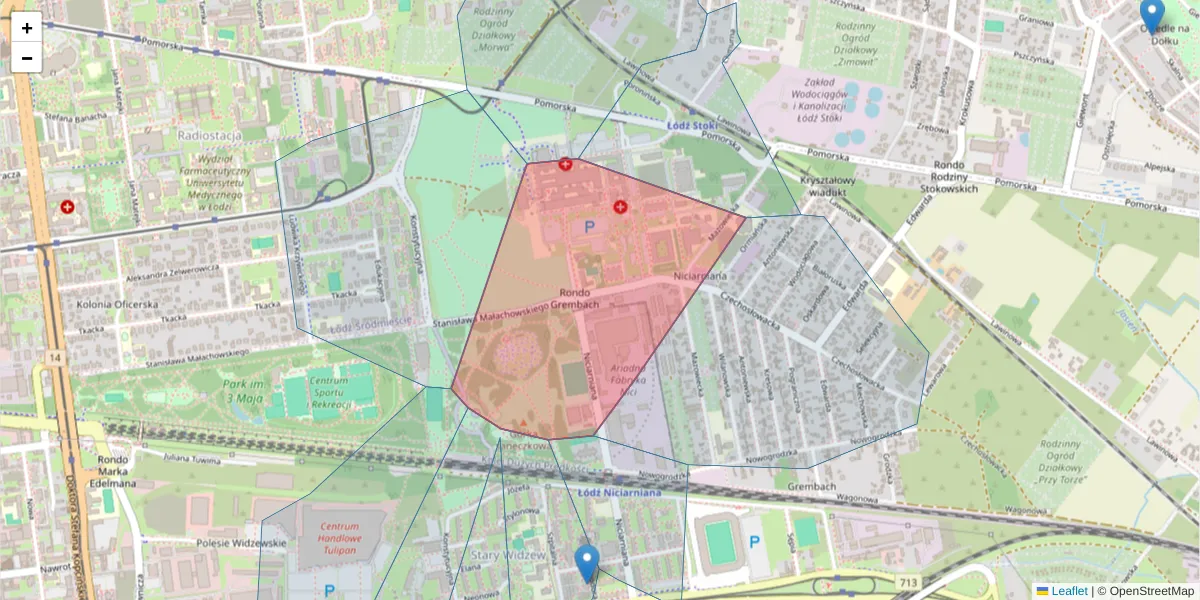 Szczegółowa mapa kodu pocztowego 92-216 z granicami, sąsiednimi kodami pocztowymi i urzędami pocztowymi