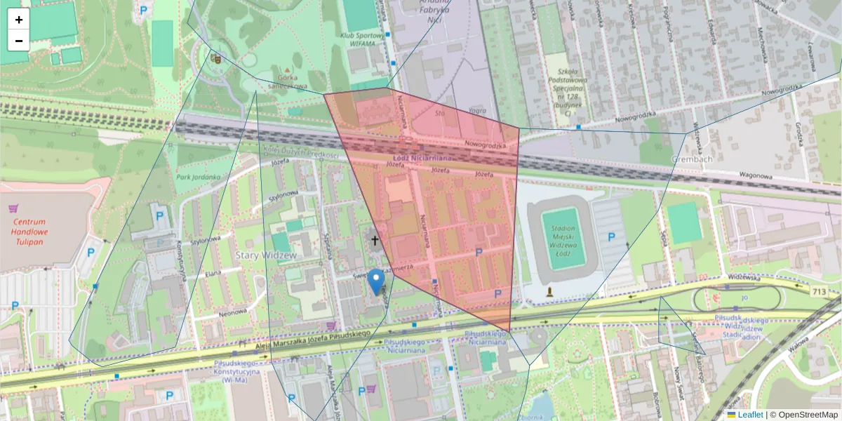 Szczegółowa mapa kodu pocztowego 92-237 z granicami, sąsiednimi kodami pocztowymi i urzędami pocztowymi