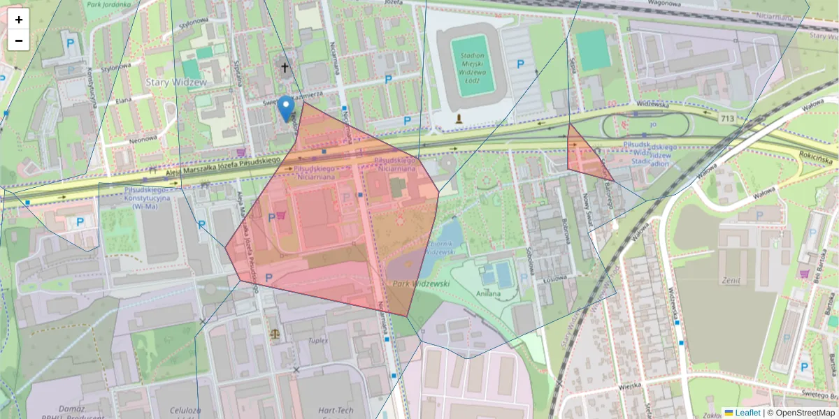 Szczegółowa mapa kodu pocztowego 92-301 z granicami, sąsiednimi kodami pocztowymi i urzędami pocztowymi