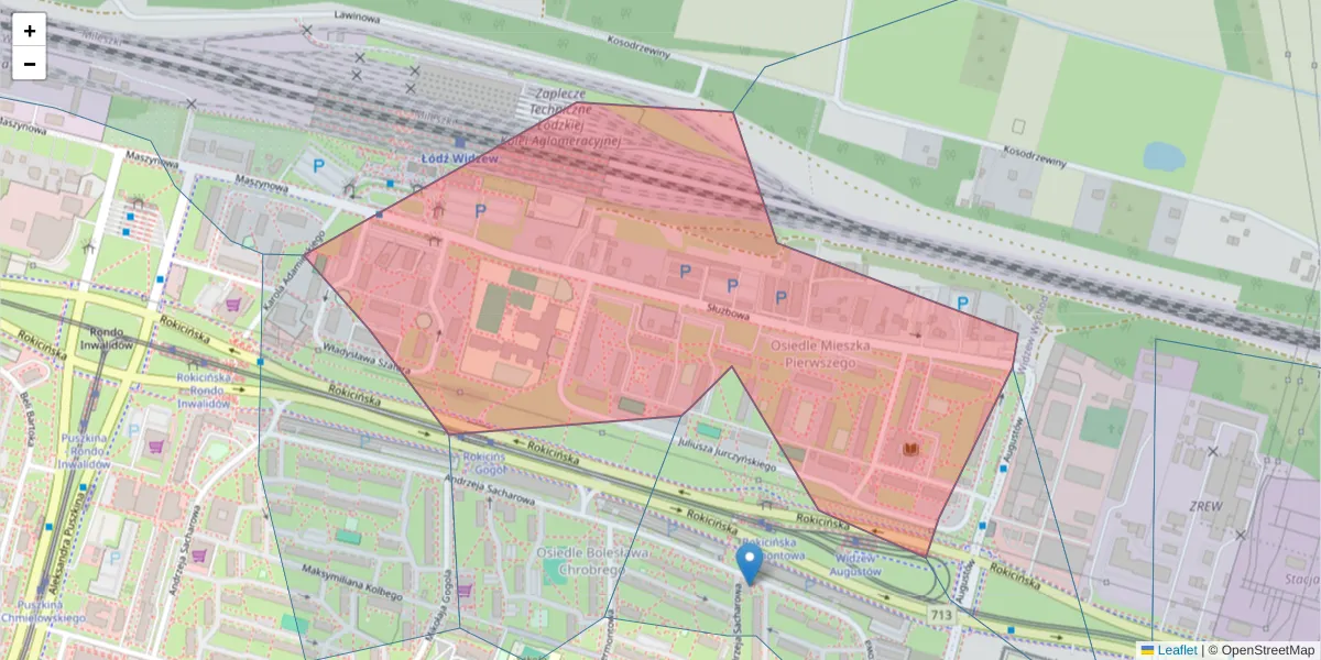 Szczegółowa mapa kodu pocztowego 92-306 z granicami, sąsiednimi kodami pocztowymi i urzędami pocztowymi
