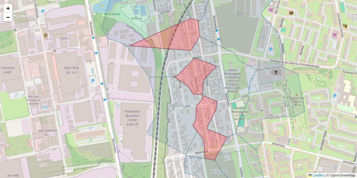 Szczegółowa mapa kodu pocztowego 92-315 z granicami, sąsiednimi kodami pocztowymi i urzędami pocztowymi