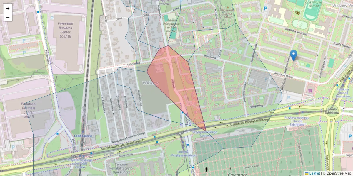 Szczegółowa mapa kodu pocztowego 92-317 z granicami, sąsiednimi kodami pocztowymi i urzędami pocztowymi