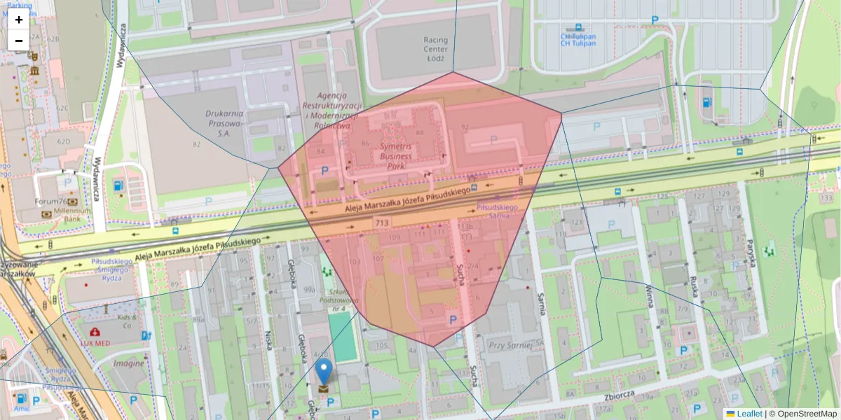Szczegółowa mapa kodu pocztowego 92-331 z granicami, sąsiednimi kodami pocztowymi i urzędami pocztowymi
