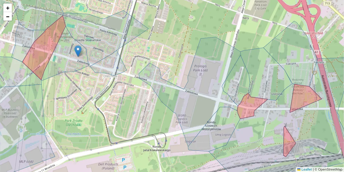 Szczegółowa mapa kodu pocztowego 92-401 z granicami, sąsiednimi kodami pocztowymi i urzędami pocztowymi