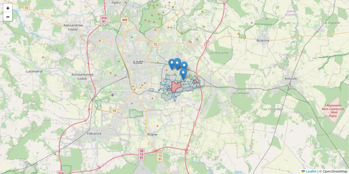 Szczegółowa mapa kodu pocztowego 92-403 z granicami, sąsiednimi kodami pocztowymi i urzędami pocztowymi