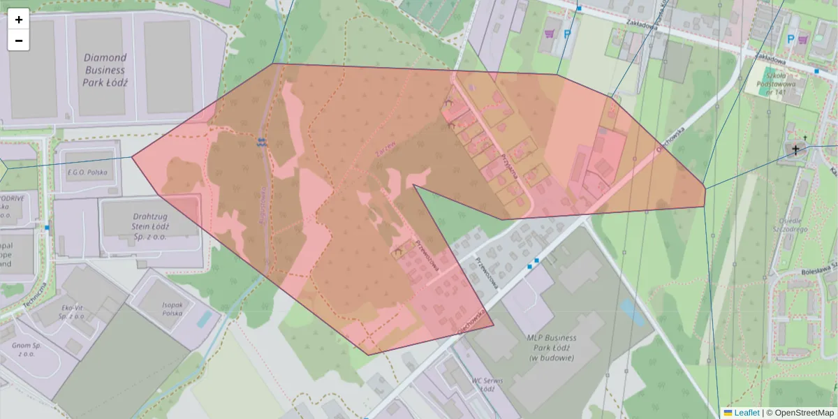 Szczegółowa mapa kodu pocztowego 92-404 z granicami, sąsiednimi kodami pocztowymi i urzędami pocztowymi