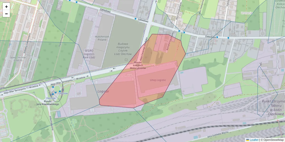 Szczegółowa mapa kodu pocztowego 92-408 z granicami, sąsiednimi kodami pocztowymi i urzędami pocztowymi