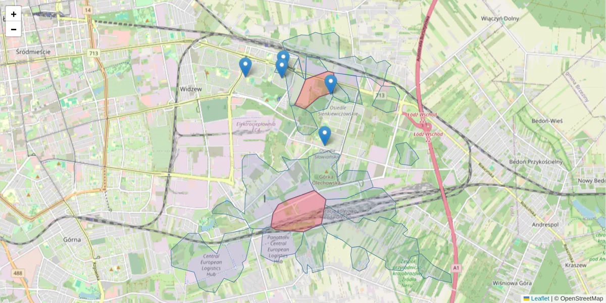 Szczegółowa mapa kodu pocztowego 92-410 z granicami, sąsiednimi kodami pocztowymi i urzędami pocztowymi