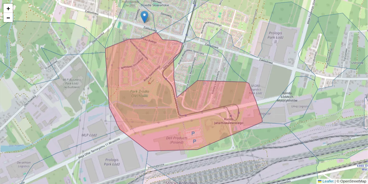 Szczegółowa mapa kodu pocztowego 92-414 z granicami, sąsiednimi kodami pocztowymi i urzędami pocztowymi