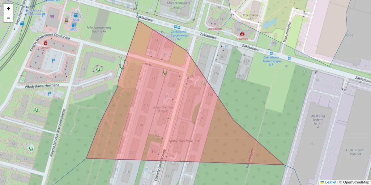Szczegółowa mapa kodu pocztowego 92-418 z granicami, sąsiednimi kodami pocztowymi i urzędami pocztowymi