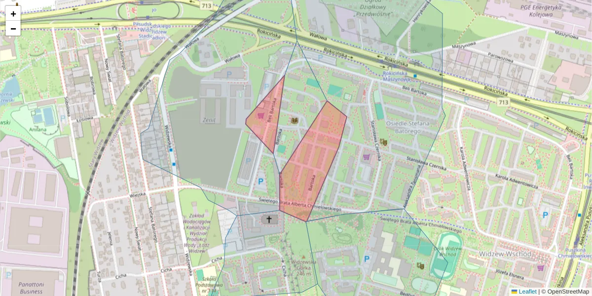 Szczegółowa mapa kodu pocztowego 92-547 z granicami, sąsiednimi kodami pocztowymi i urzędami pocztowymi