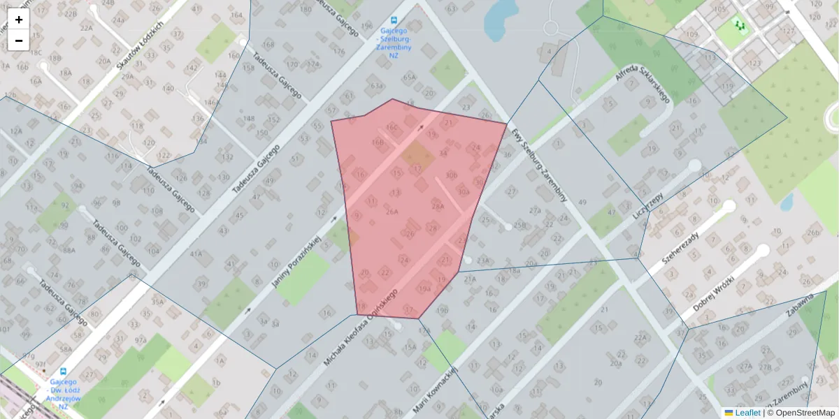 Szczegółowa mapa kodu pocztowego 92-609 z granicami, sąsiednimi kodami pocztowymi i urzędami pocztowymi