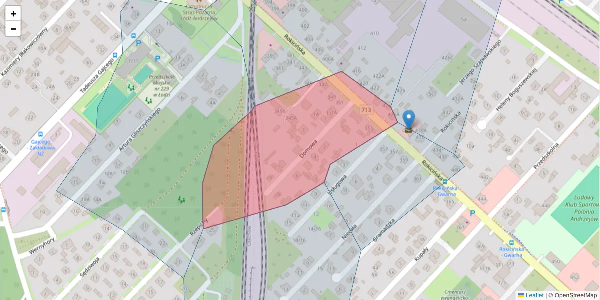 Szczegółowa mapa kodu pocztowego 92-615 z granicami, sąsiednimi kodami pocztowymi i urzędami pocztowymi