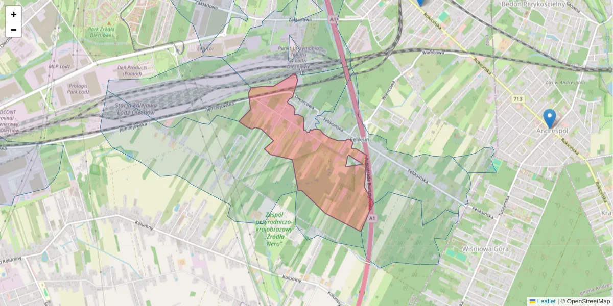 Szczegółowa mapa kodu pocztowego 92-622 z granicami, sąsiednimi kodami pocztowymi i urzędami pocztowymi