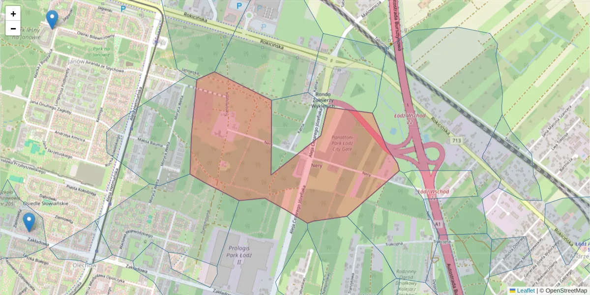 Szczegółowa mapa kodu pocztowego 92-641 z granicami, sąsiednimi kodami pocztowymi i urzędami pocztowymi