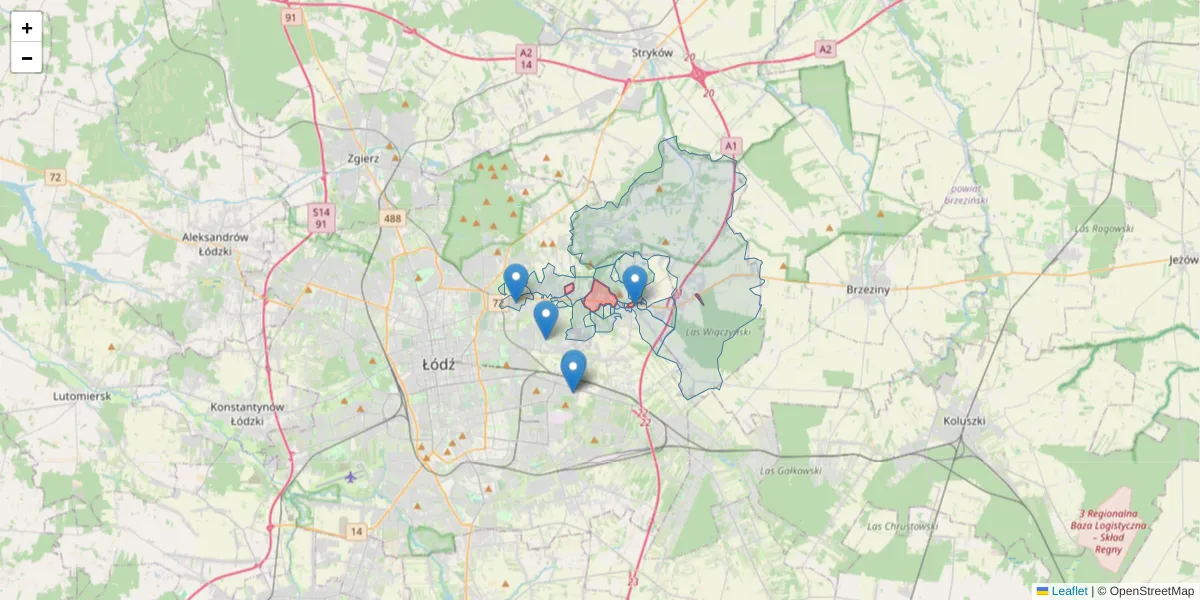 Szczegółowa mapa kodu pocztowego 92-703 z granicami, sąsiednimi kodami pocztowymi i urzędami pocztowymi