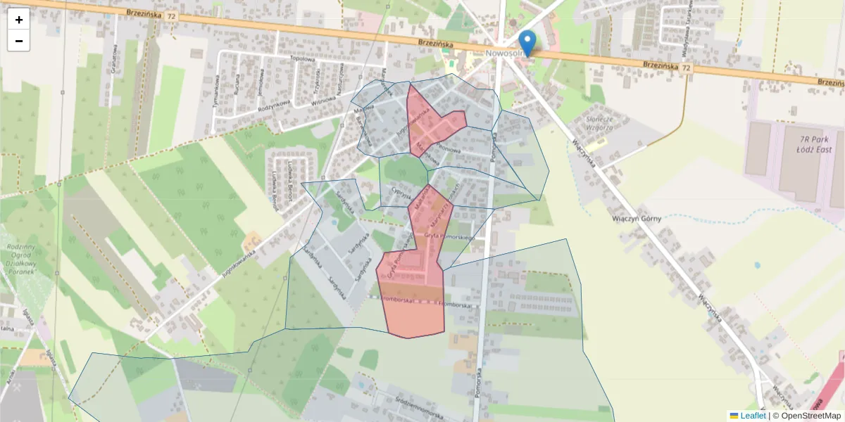 Szczegółowa mapa kodu pocztowego 92-732 z granicami, sąsiednimi kodami pocztowymi i urzędami pocztowymi