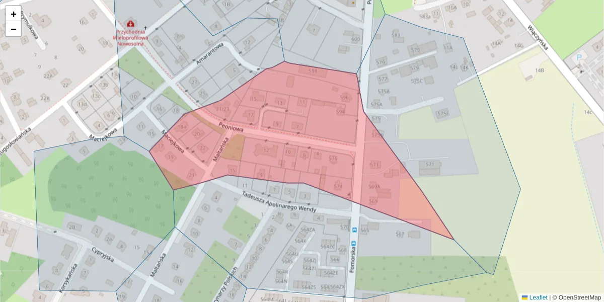 Szczegółowa mapa kodu pocztowego 92-734 z granicami, sąsiednimi kodami pocztowymi i urzędami pocztowymi