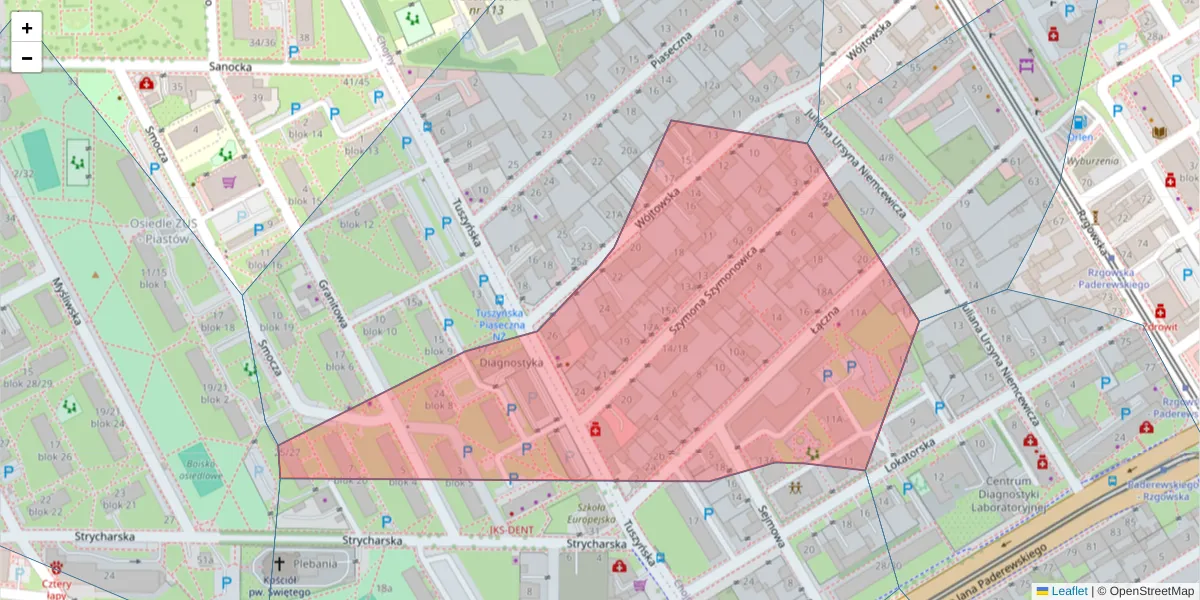 Szczegółowa mapa kodu pocztowego 93-018 z granicami, sąsiednimi kodami pocztowymi i urzędami pocztowymi