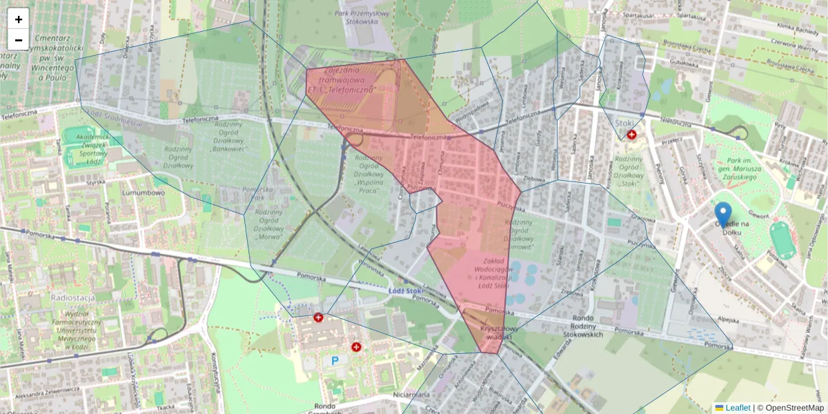 Szczegółowa mapa kodu pocztowego 93-118 z granicami, sąsiednimi kodami pocztowymi i urzędami pocztowymi