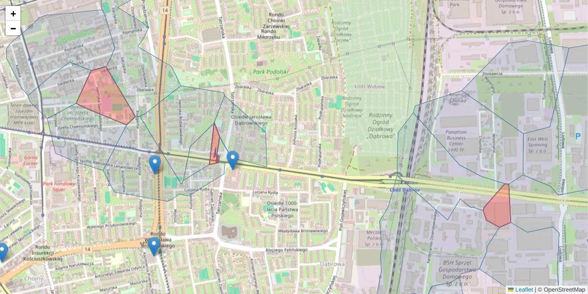 Szczegółowa mapa kodu pocztowego 93-137 z granicami, sąsiednimi kodami pocztowymi i urzędami pocztowymi