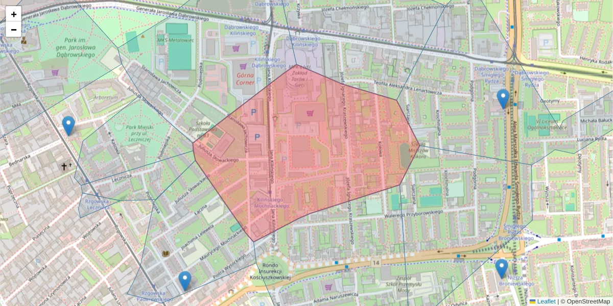 Szczegółowa mapa kodu pocztowego 93-160 z granicami, sąsiednimi kodami pocztowymi i urzędami pocztowymi