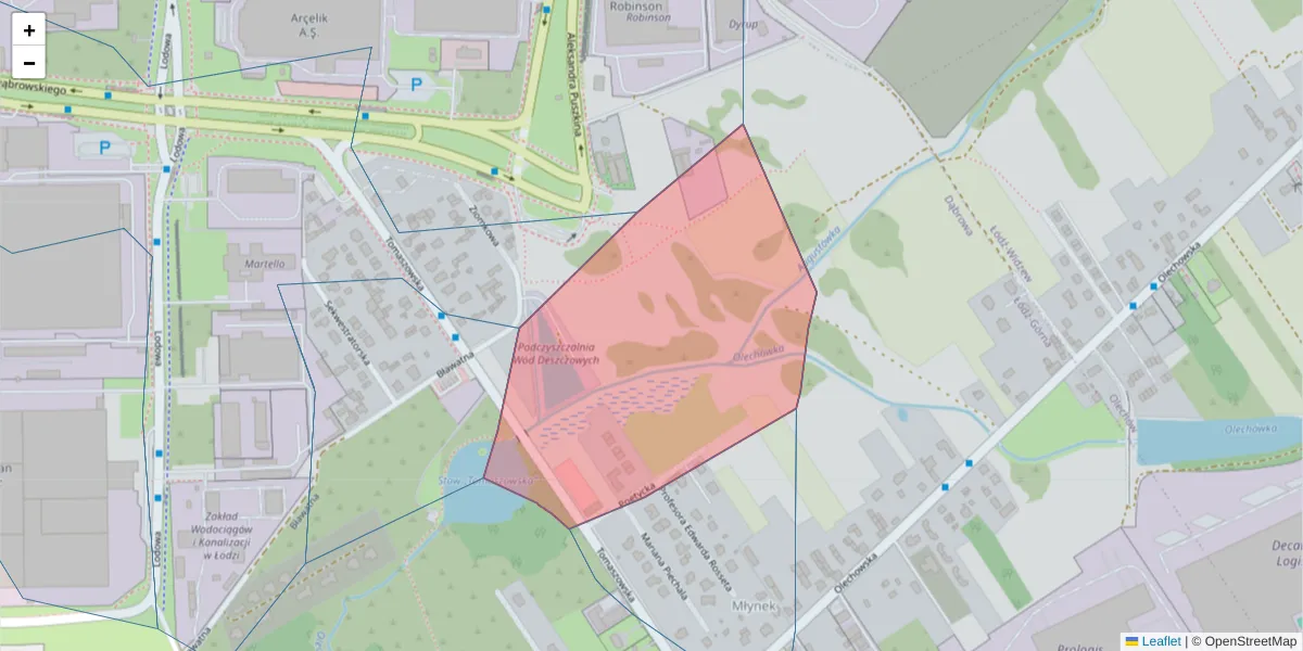 Szczegółowa mapa kodu pocztowego 93-230 z granicami, sąsiednimi kodami pocztowymi i urzędami pocztowymi