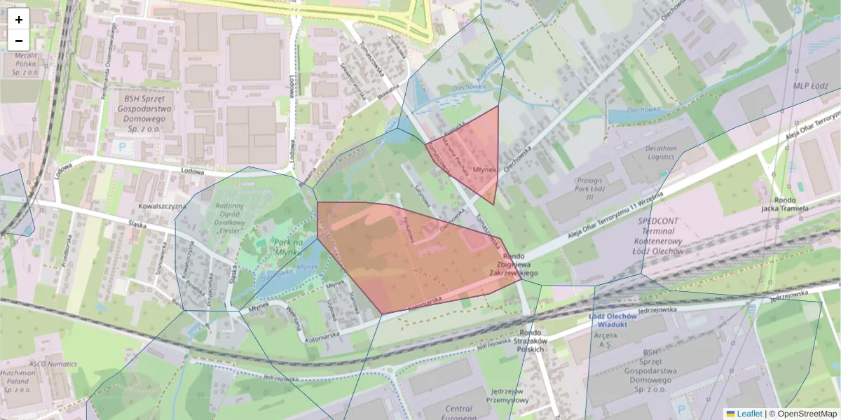 Szczegółowa mapa kodu pocztowego 93-235 z granicami, sąsiednimi kodami pocztowymi i urzędami pocztowymi
