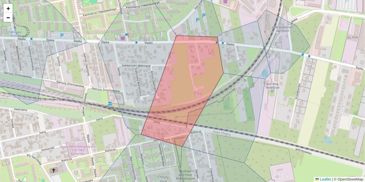 Szczegółowa mapa kodu pocztowego 93-238 z granicami, sąsiednimi kodami pocztowymi i urzędami pocztowymi
