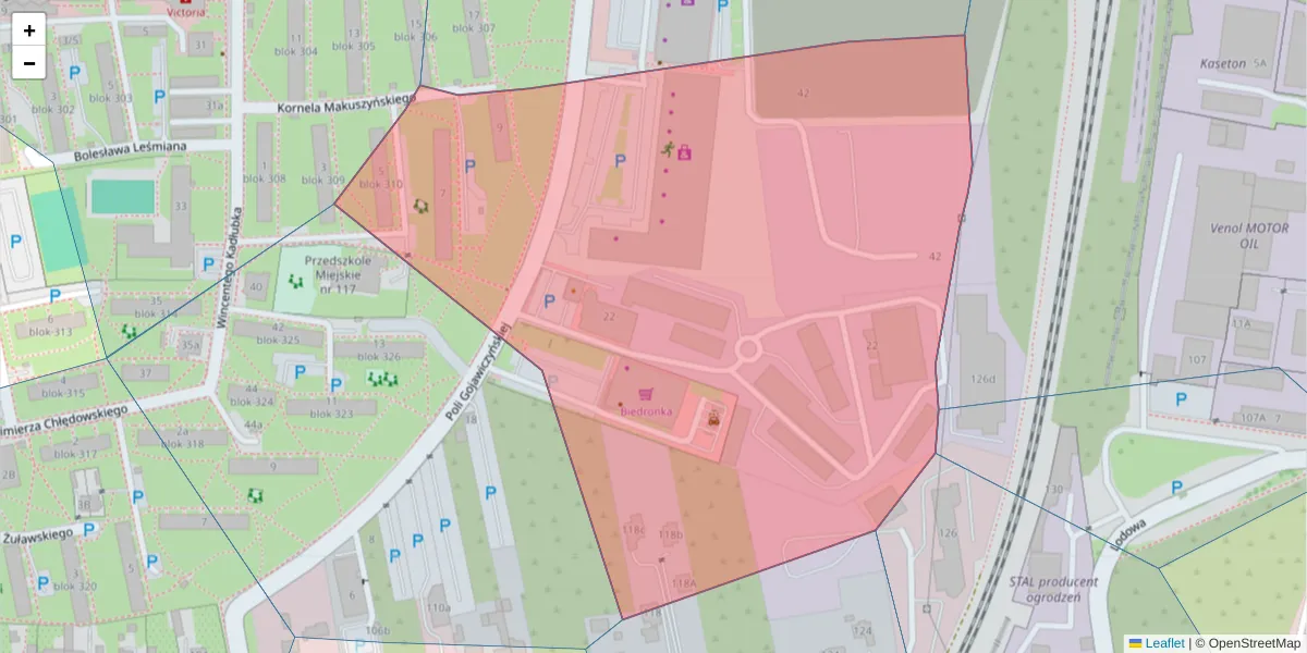 Szczegółowa mapa kodu pocztowego 93-253 z granicami, sąsiednimi kodami pocztowymi i urzędami pocztowymi