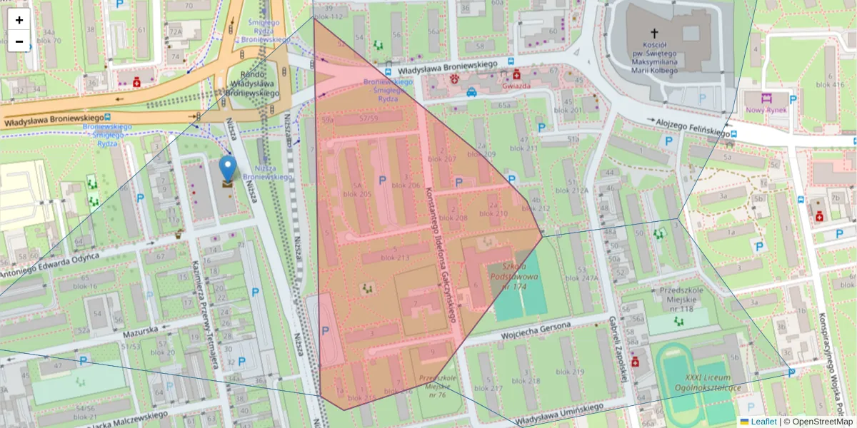 Szczegółowa mapa kodu pocztowego 93-259 z granicami, sąsiednimi kodami pocztowymi i urzędami pocztowymi