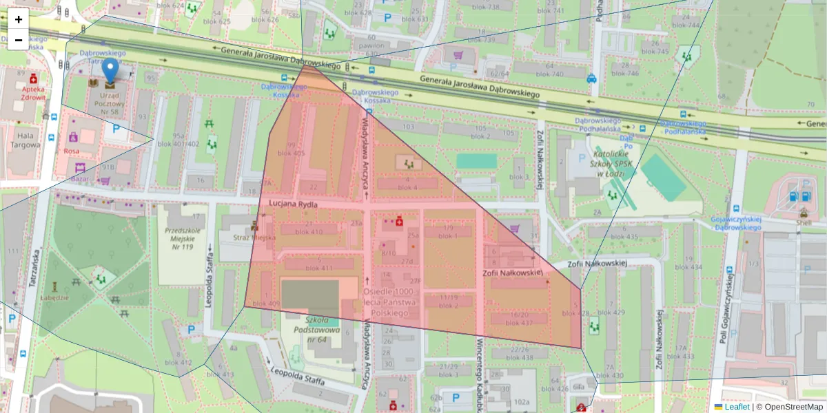 Szczegółowa mapa kodu pocztowego 93-273 z granicami, sąsiednimi kodami pocztowymi i urzędami pocztowymi