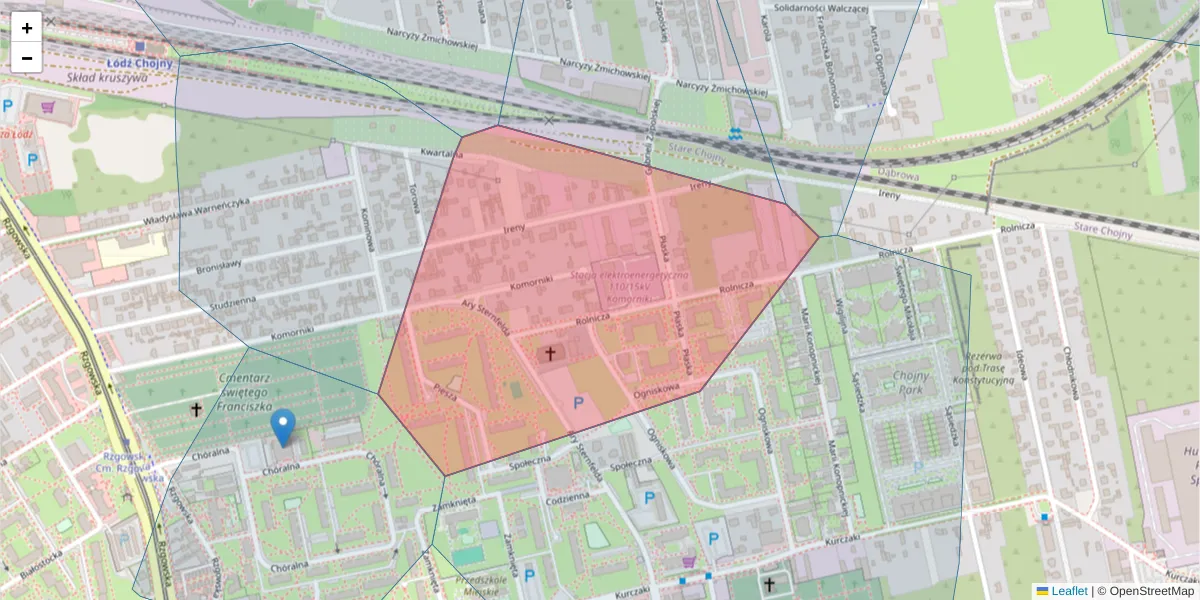 Szczegółowa mapa kodu pocztowego 93-309 z granicami, sąsiednimi kodami pocztowymi i urzędami pocztowymi
