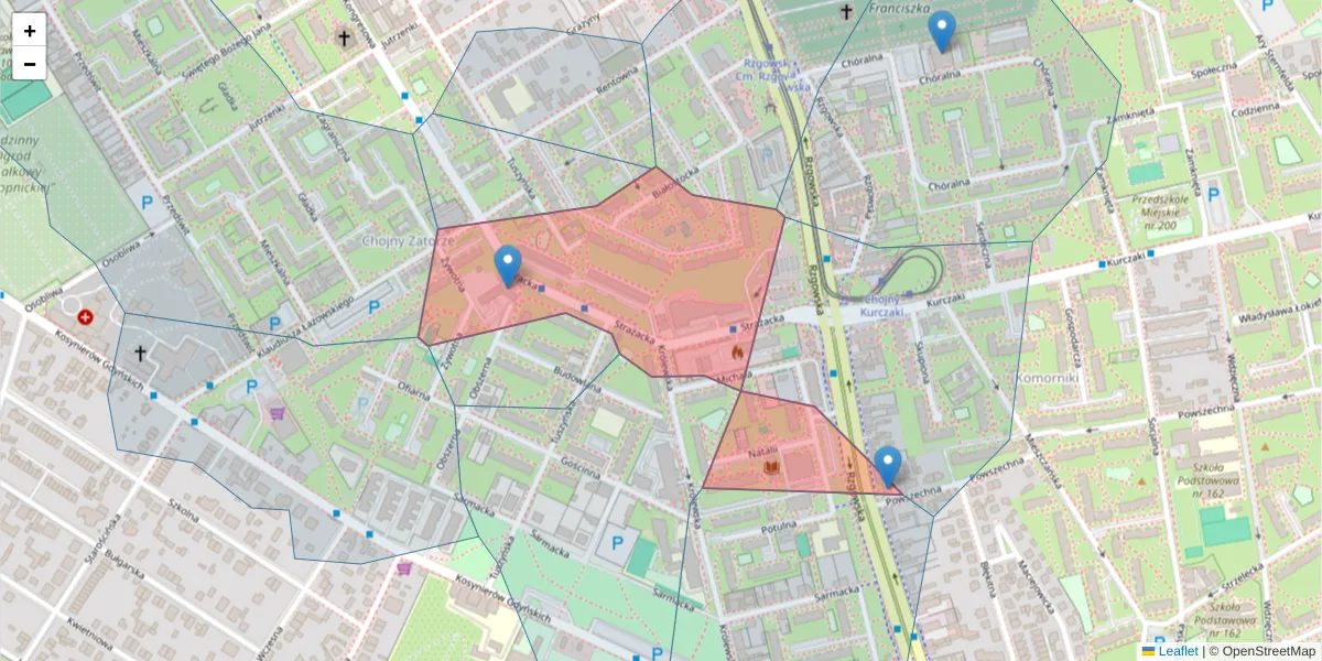 Szczegółowa mapa kodu pocztowego 93-318 z granicami, sąsiednimi kodami pocztowymi i urzędami pocztowymi