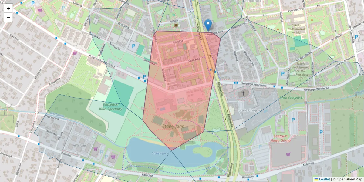 Szczegółowa mapa kodu pocztowego 93-319 z granicami, sąsiednimi kodami pocztowymi i urzędami pocztowymi