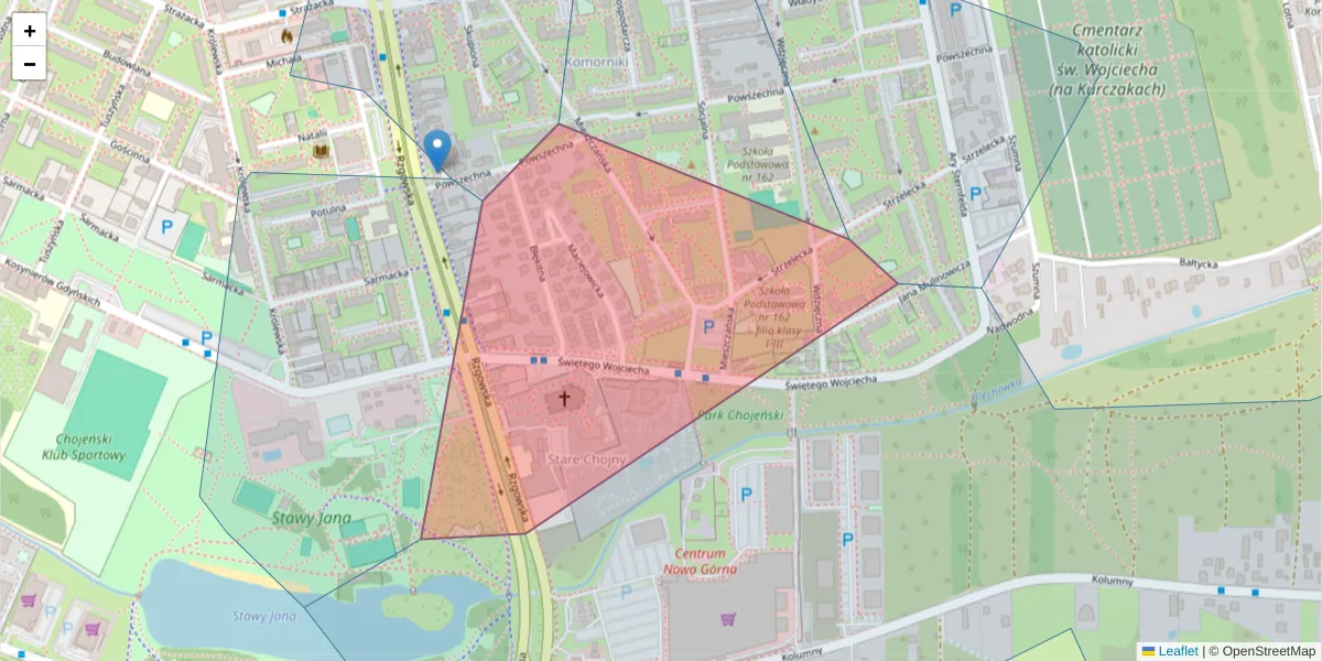 Szczegółowa mapa kodu pocztowego 93-322 z granicami, sąsiednimi kodami pocztowymi i urzędami pocztowymi