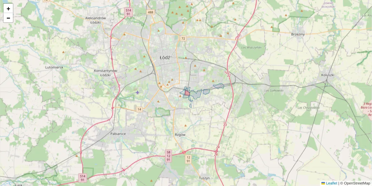 Szczegółowa mapa kodu pocztowego 93-330 z granicami, sąsiednimi kodami pocztowymi i urzędami pocztowymi