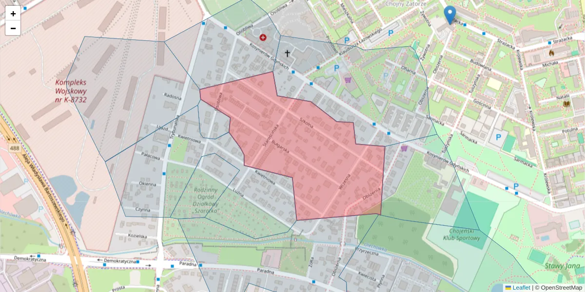 Szczegółowa mapa kodu pocztowego 93-362 z granicami, sąsiednimi kodami pocztowymi i urzędami pocztowymi
