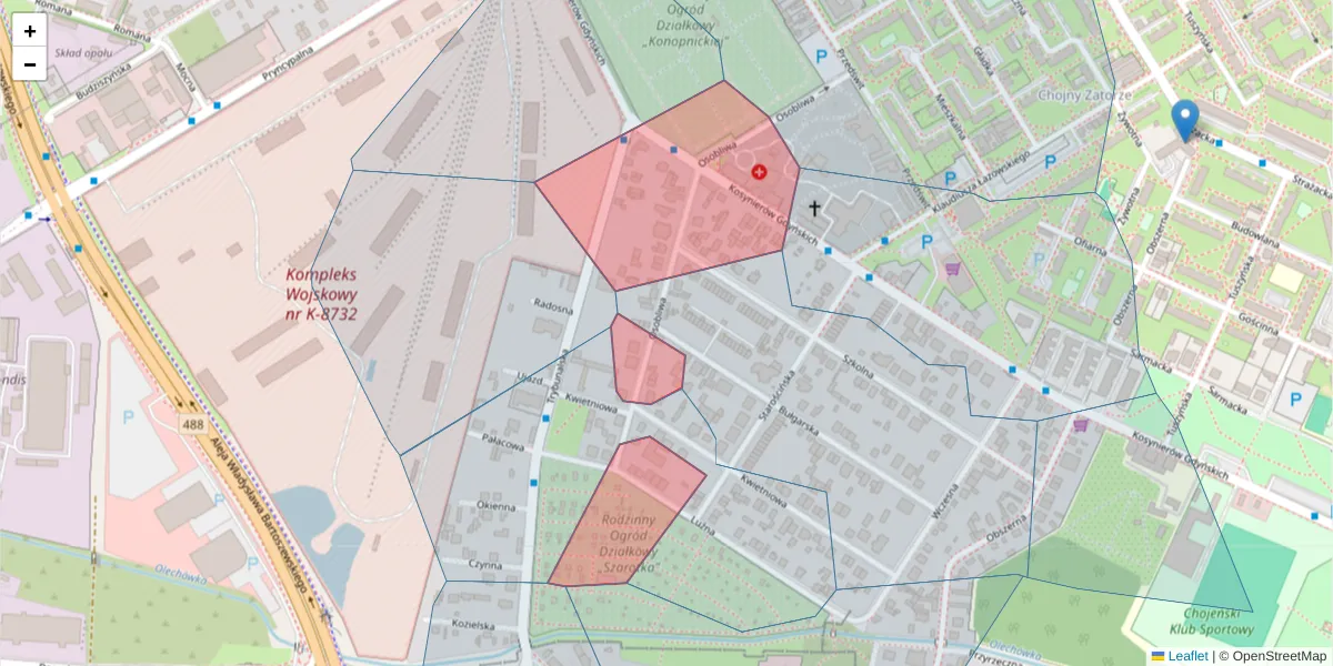 Szczegółowa mapa kodu pocztowego 93-363 z granicami, sąsiednimi kodami pocztowymi i urzędami pocztowymi