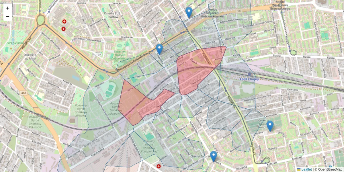 Szczegółowa mapa kodu pocztowego 93-367 z granicami, sąsiednimi kodami pocztowymi i urzędami pocztowymi