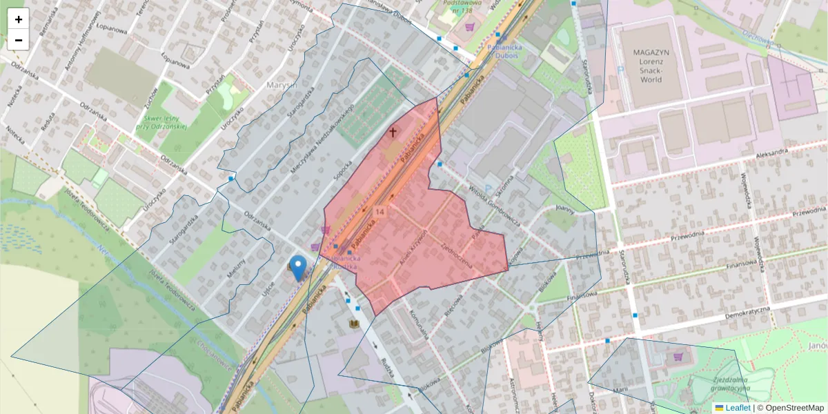 Szczegółowa mapa kodu pocztowego 93-402 z granicami, sąsiednimi kodami pocztowymi i urzędami pocztowymi