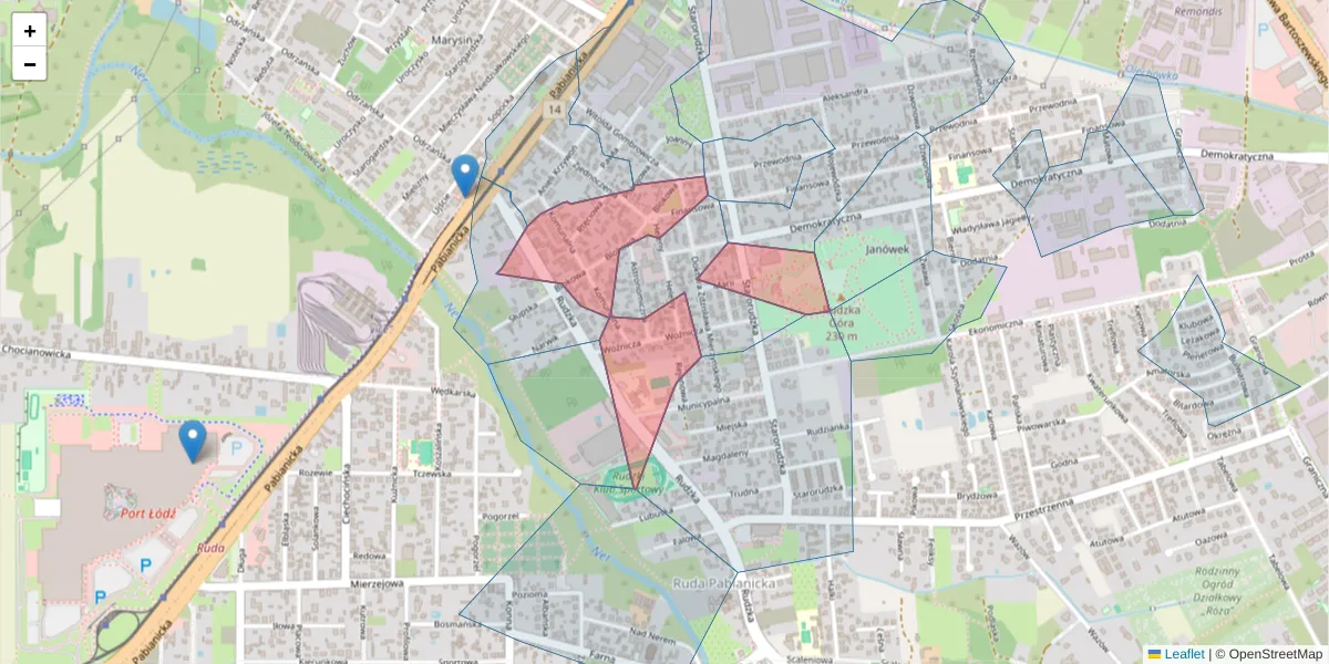 Szczegółowa mapa kodu pocztowego 93-403 z granicami, sąsiednimi kodami pocztowymi i urzędami pocztowymi