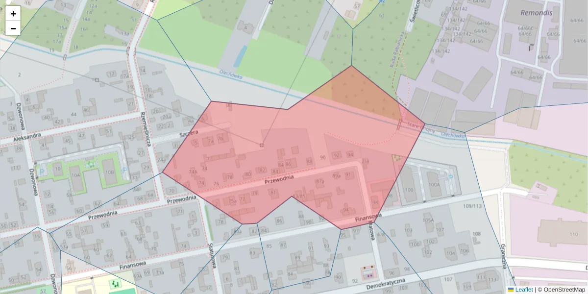 Szczegółowa mapa kodu pocztowego 93-406 z granicami, sąsiednimi kodami pocztowymi i urzędami pocztowymi