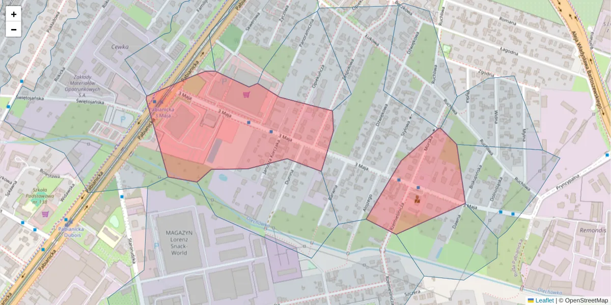 Szczegółowa mapa kodu pocztowego 93-408 z granicami, sąsiednimi kodami pocztowymi i urzędami pocztowymi