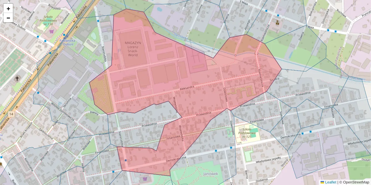 Szczegółowa mapa kodu pocztowego 93-418 z granicami, sąsiednimi kodami pocztowymi i urzędami pocztowymi
