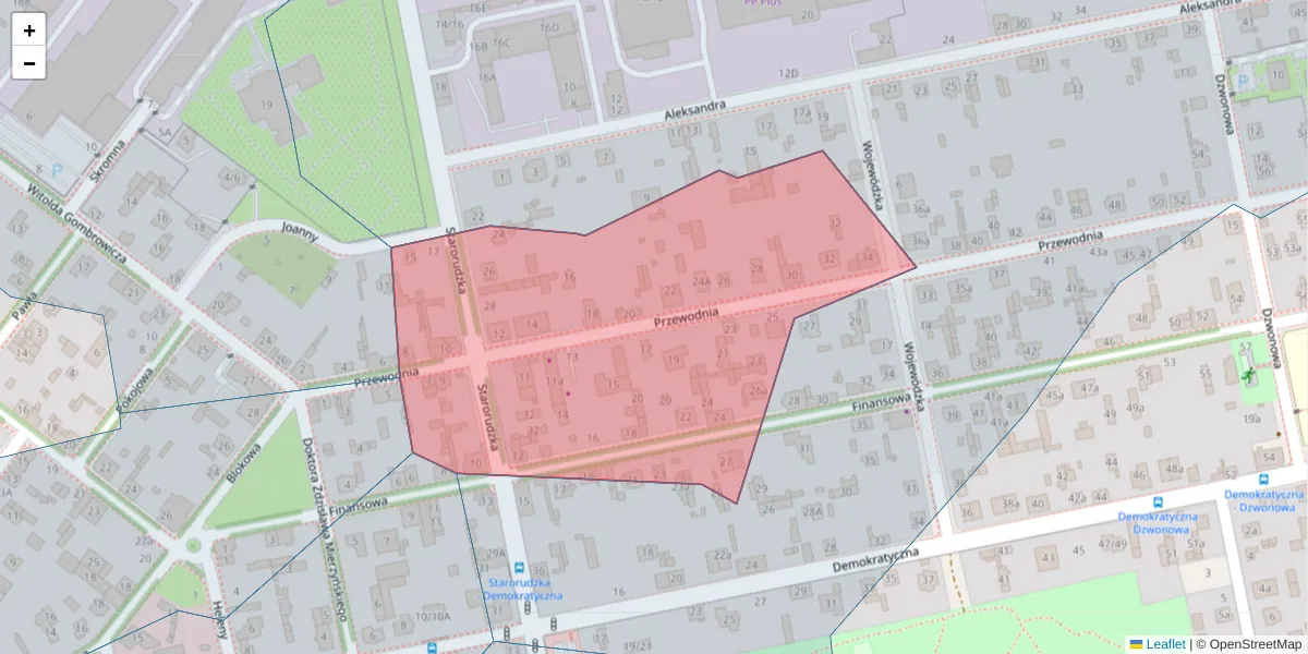 Szczegółowa mapa kodu pocztowego 93-419 z granicami, sąsiednimi kodami pocztowymi i urzędami pocztowymi