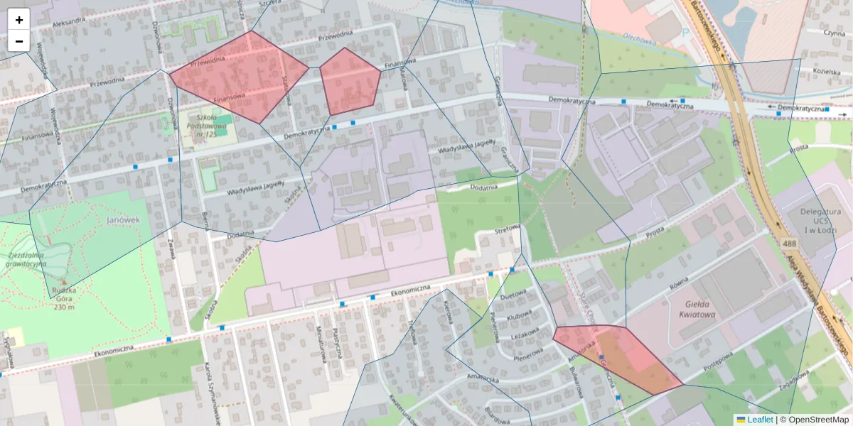 Szczegółowa mapa kodu pocztowego 93-420 z granicami, sąsiednimi kodami pocztowymi i urzędami pocztowymi