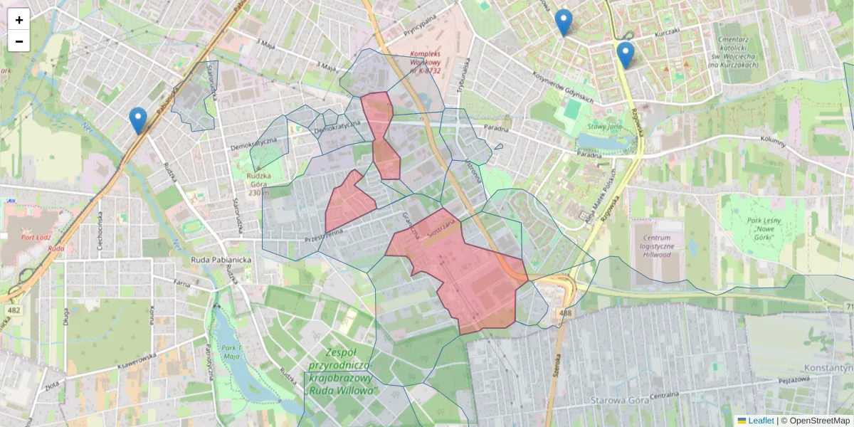 Szczegółowa mapa kodu pocztowego 93-428 z granicami, sąsiednimi kodami pocztowymi i urzędami pocztowymi