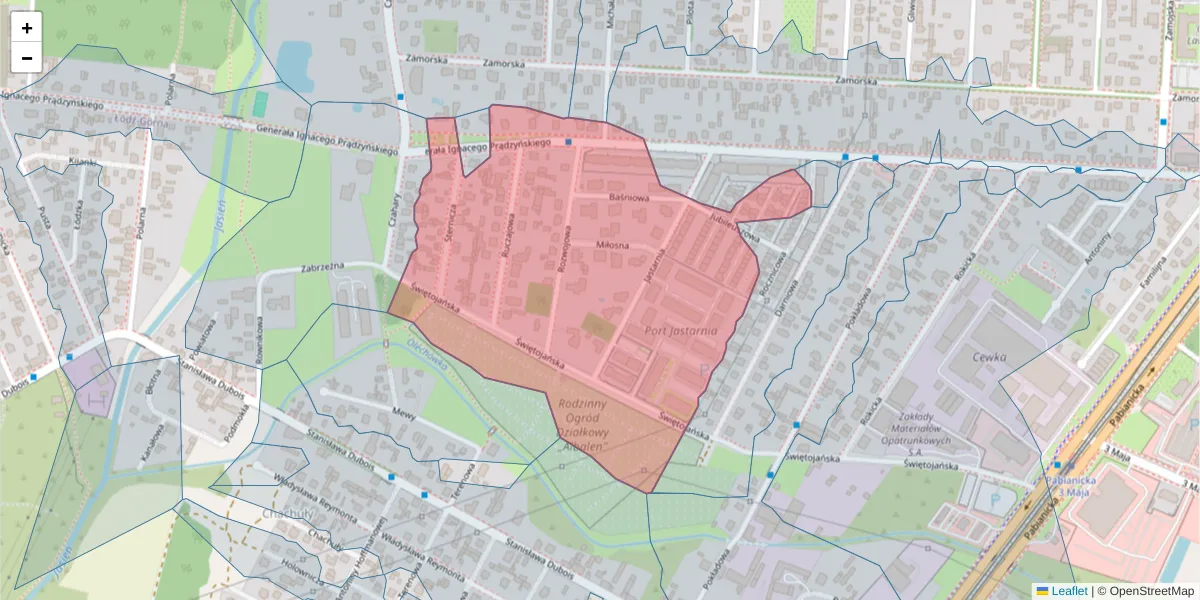Szczegółowa mapa kodu pocztowego 93-463 z granicami, sąsiednimi kodami pocztowymi i urzędami pocztowymi